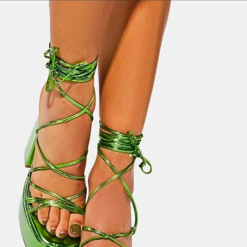 Green Strappy Women's Heels